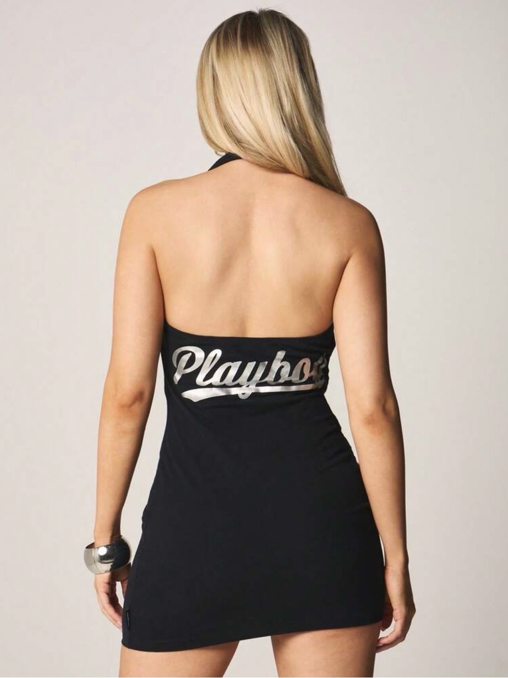 PLAYBOY Black Strapless Mini Dress with Silver Logo